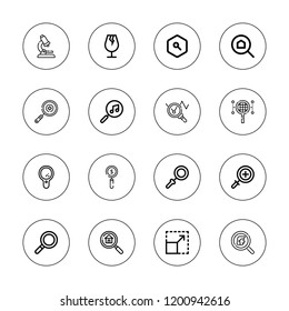 Enlarge icon set. collection of 16 outline enlarge icons with magnifying glass, glass, microscope, resize, search, transparency icons.