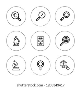 Enlarge icon set. collection of 9 outline enlarge icons with magnifier, magnifying glass, glass, microscope icons. editable icons.