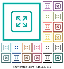 Enlarge object flat color icons with quadrant frames on white background