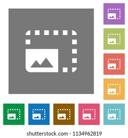 Enlarge photo flat icons on simple color square backgrounds