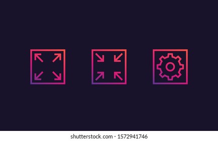 enlarge, reduce and settings icons, line