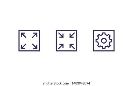 enlarge, reduce and settings, line icons