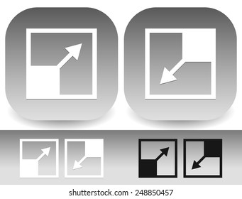 Enlarge, reduction in size. Increase, decrease / Inward (inside), outward (outside) concepts with arrows.