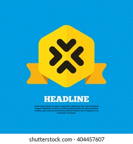 Enlarge or resize icon. Full Screen extend symbol. Yellow label tag. Circles seamless pattern on back.