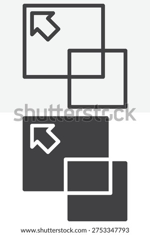 Enlarge selection squares icon different style icon set. Line outline and solid icon version. Editable stroke vector sign symbol for expand and resize.