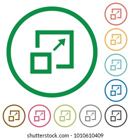 Enlarge window flat color icons in round outlines on white background