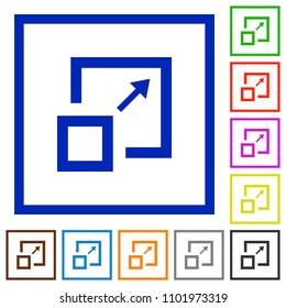 Enlarge window flat color icons in square frames on white background