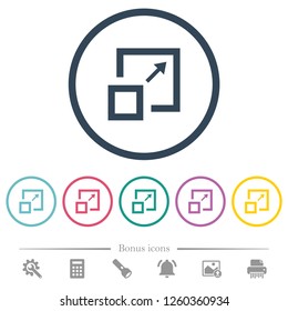 Enlarge window flat color icons in round outlines. 6 bonus icons included.