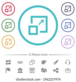 Enlarge window flat color icons in circle shape outlines. 12 bonus icons included.