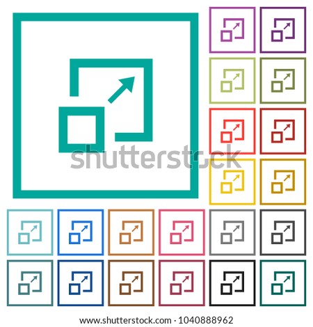 Enlarge window flat color icons with quadrant frames on white background