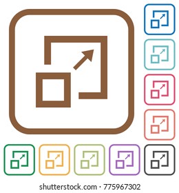 Enlarge window simple icons in color rounded square frames on white background