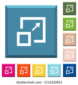 Enlarge window white icons on edged square buttons in various trendy colors