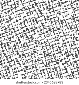 Enlarged image of a braid of threads. Close up, coarse fabric. Rustic carpet texture. Mottled background in black and white. Vector seamless.