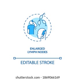 Enlarged lymph nodes concept icon. CFS symptom idea thin line illustration. Painless lump in neck. Underactive thyroid gland. Vector isolated outline RGB color drawing. Editable stroke