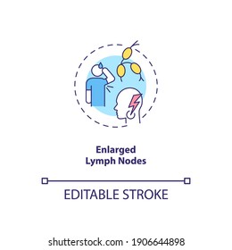 Icono de concepto de ganglios linfáticos ampliados. Ilustración de línea delgada de la idea de síntoma de CFS. Un bulto inmaculado en el cuello. Me siento cansado sin razón. Dibujo de color RGB con contorno aislado del vector. Trazo editable