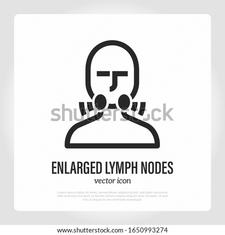 Enlarged lymph nodes. Inflammation on neck. Thin line icon. Healthcare and medical care vector illustration.
