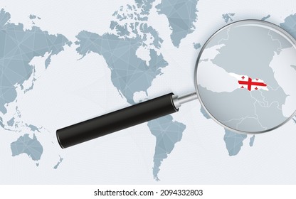 Enlarged map of Georgia on America centered World Map. Magnified map and flag of Georgia. Vector template.