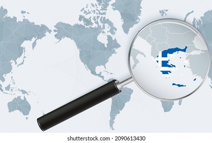 Mapa de Grecia ampliado en Estados Unidos centrado en el Mapa Mundial. Mapa y bandera de Grecia. Plantilla de vectores.