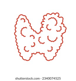 Enlarged thyroid gland lobes icon. Thyroid hormones function imbalance. Endocrine system disease. Hyperthyroidism and hypothyroidism. Over and underactive organ. Isolated linear vector illustration.