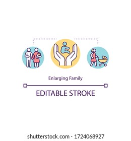 Enlarging family concept icon. Childbirth and kid adoption idea thin line illustration. Family expanding, children addition. Vector isolated outline RGB color drawing. Editable stroke
