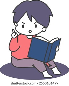 Enlightened Youngster Boy Teaching with a Book Art. Perfect for educational themes, childrens learning materials, or any project aiming to promote the joy of learning among young viewers.