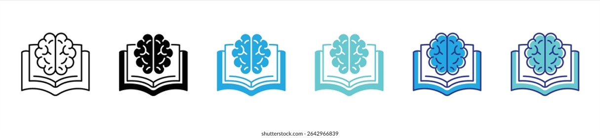 enlightenment blending brain and book icon set. contain mind meets knowledge, education brain book, innovation thin line and color style icon symbol sign for your app and web. vector illustration