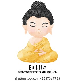 The Enlightenment of Buddha watercolor vector illustration. Monk, Buddhist 