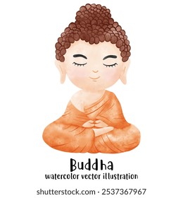 The Enlightenment of Buddha watercolor vector illustration. Monk, Buddhist 