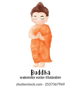 The Enlightenment of Buddha watercolor vector illustration. Monk, Buddhist 