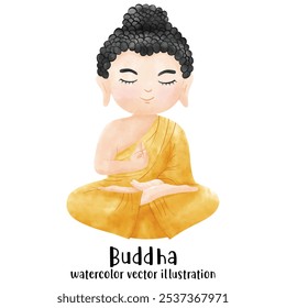 The Enlightenment of Buddha watercolor vector illustration. Monk, Buddhist 