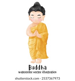 The Enlightenment of Buddha watercolor vector illustration. Monk, Buddhist 