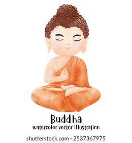 The Enlightenment of Buddha watercolor vector illustration. Monk, Buddhist 