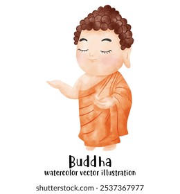 The Enlightenment of Buddha watercolor vector illustration. Monk, Buddhist 