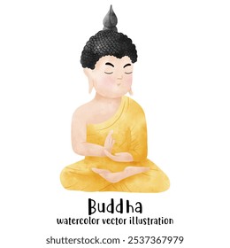 The Enlightenment of Buddha watercolor vector illustration. Monk, Buddhist 