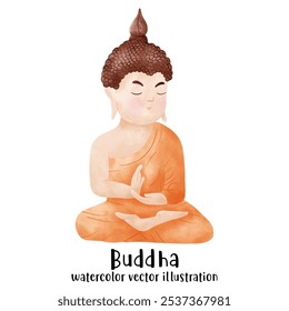 The Enlightenment of Buddha watercolor vector illustration. Monk, Buddhist 