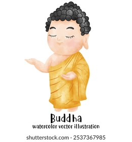 The Enlightenment of Buddha watercolor vector illustration. Monk, Buddhist 