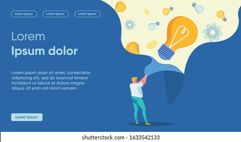 Enlightenment Flat Landing Page Vector Template. Fresh Look, Idea Discovery, Solution Vision Metaphor. Man Tearing Curtain Faceless Character. Innovation, Breaking Stereotypes Homepage Layout