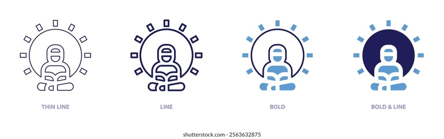 Enlightenment icon in 4 different styles. Thin Line, Line, Bold, and Bold Line. Duotone style. Editable stroke.