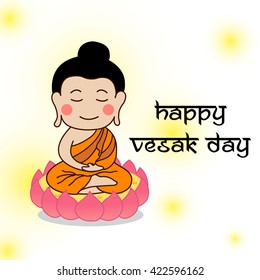 Enlightenment of Lord Buddha sitting on lotus on Vesak day. Vector Illustration.
