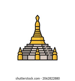 Ilustración Stupa aísla la religión budista firma un icono de línea de color aislado. Adoración budista vectorial y signo de la religión Dharma del hinduismo. Stupa de descenso de Reino, reconciliación y templo de la victoria