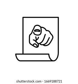 Enlist Icon With Finger Pointing On You. We Need You Agenda Sign. Adjustable Stroke Width.