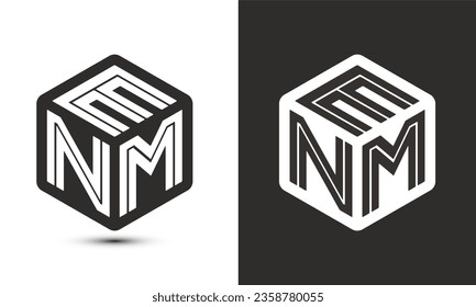 ENM letter logo design with illustrator cube logo, vector logo modern alphabet font overlap style. Premium Business logo icon. White color on black background
