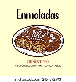 Enmoladas mexican food vector illustration