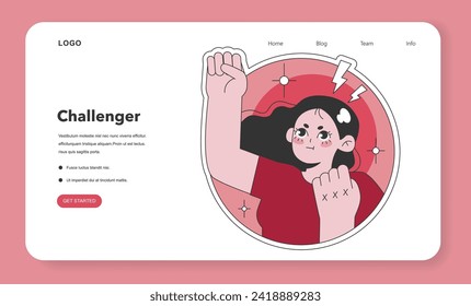 Enneagram Challenger type illustration. A bold, assertive character with raised fist, representing empowerment and resilience. Ideal for strength and leadership themes. Flat vector illustration