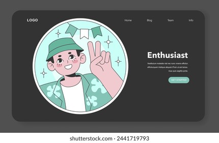 Enneagram Enthusiast type illustration. A joyful, spirited character giving a peace sign, embodying optimism and adventure. Ideal for positive psychology themes. Flat vector illustration