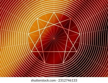 Enneagram icon, sacred geometry, white diagram logo template, vector illustration isolated on colorful background 