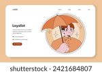 Enneagram Loyalist type illustration. A dependable, committed character holding an umbrella, symbolizing support and security. Ideal for trust-building concepts. Flat vector illustration