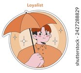 Enneagram Loyalist type illustration. A dependable, committed character holding an umbrella, symbolizing support and security. Ideal for trust-building concepts. Flat vector illustration