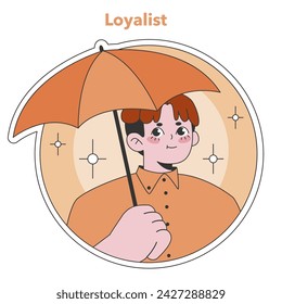 Enneagram Loyalist type illustration. A dependable, committed character holding an umbrella, symbolizing support and security. Ideal for trust-building concepts. Flat vector illustration