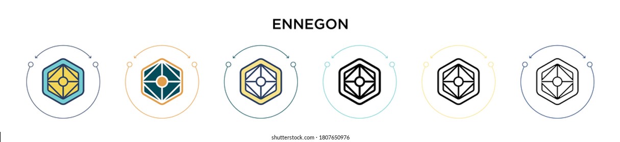 Icono de Ennegon en el estilo relleno, delgado, contorno y trazo. Ilustración vectorial de dos iconos vectoriales de color y negro se pueden utilizar para móviles, ui, web